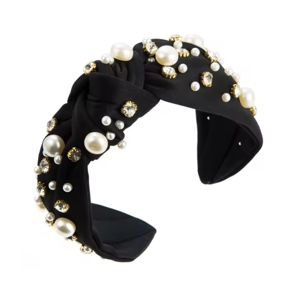 Elegant Black Pearl and Gemstone Headband